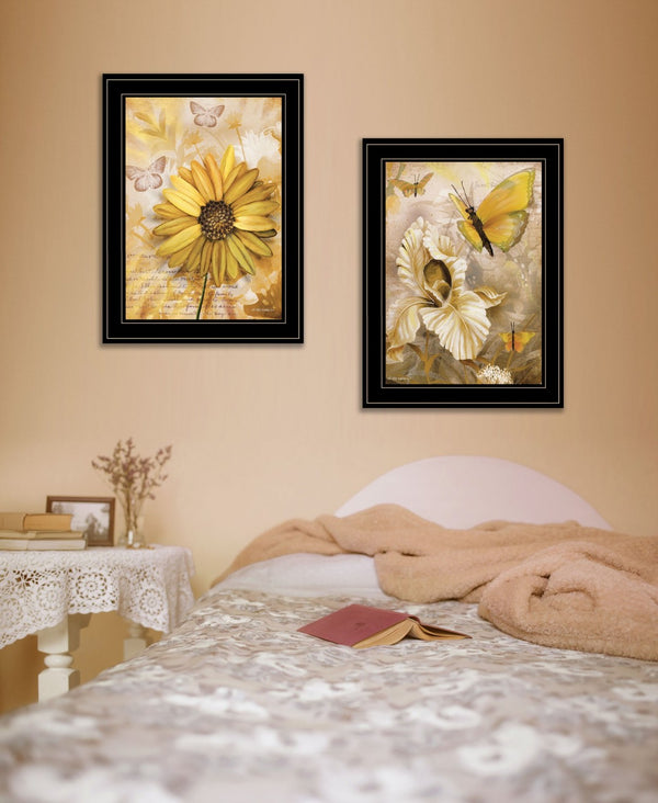 HomeRoots Set of Two Framed Floral and Butterfly Prints – Modern Black Wall Art for Stylish Home Décor 407178