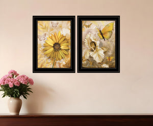 HomeRoots Set of Two Framed Floral and Butterfly Prints – Modern Black Wall Art for Stylish Home Décor 407178