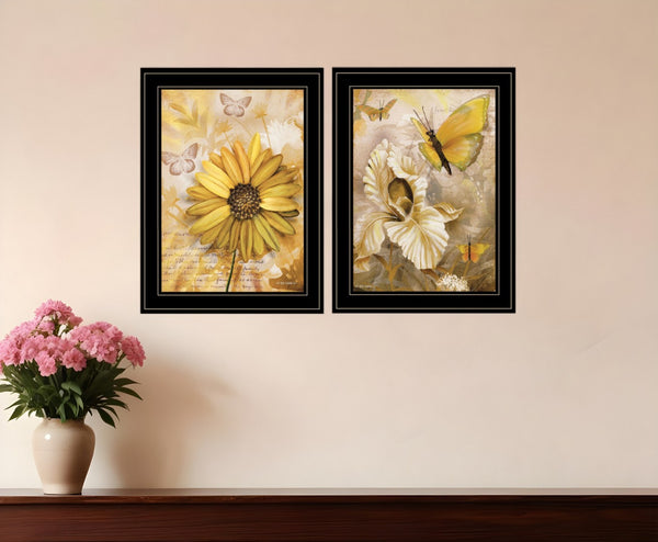 HomeRoots Set of Two Framed Floral and Butterfly Prints – Modern Black Wall Art for Stylish Home Décor 407178