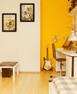 Homeroots Set Of Two Flowers And Butterflies 3 Black Framed Print Wall Art  Paper 407180