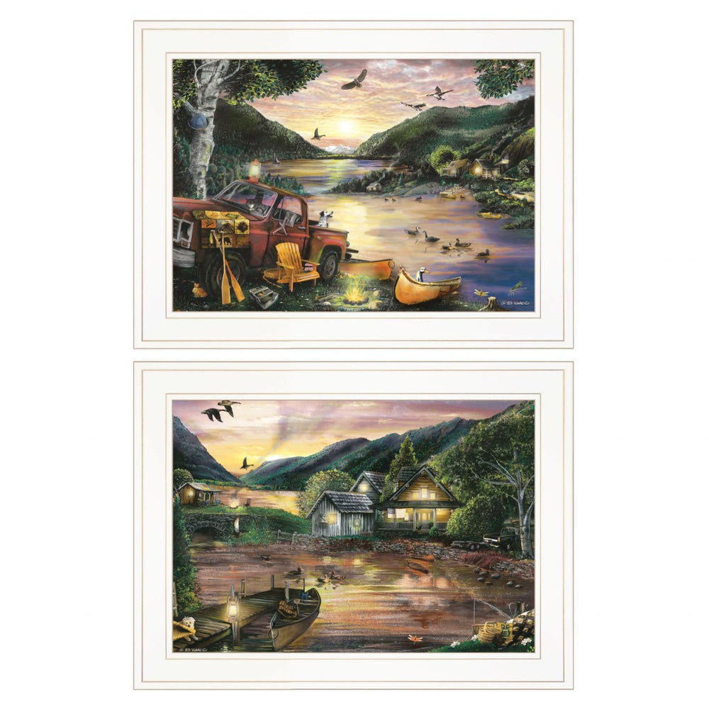 HomeRoots Set of Two Framed Lakefront Camping Prints – Coastal Wall Art for Modern Home Décor & Style 407182