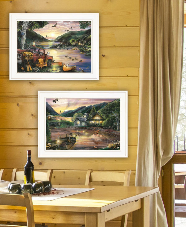 HomeRoots Set of Two Framed Lakefront Camping Prints – Coastal Wall Art for Modern Home Décor & Style 407182