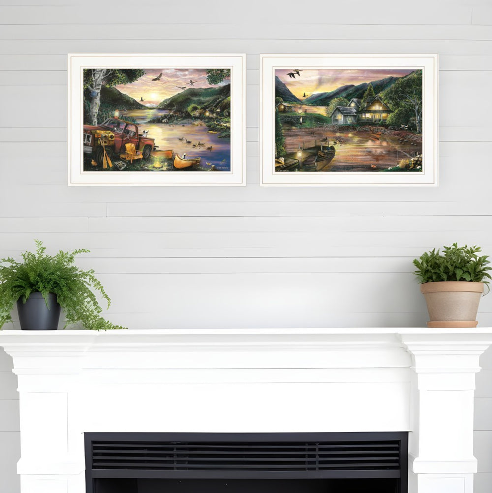 HomeRoots Set of Two Framed Lakefront Camping Prints – Coastal Wall Art for Modern Home Décor & Style 407182