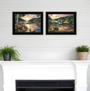 Homeroots Set Of Two Lakefront Camping 2 Black Framed Print Wall Art  Paper 407184