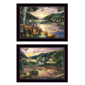 HomeRoots Set of Two Lakefront Camping Prints - Framed Wall Art for Cozy Home Décor & Instant Style Upgrade 407186