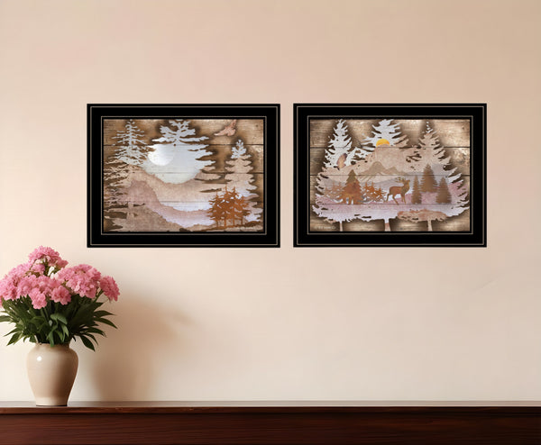 Homeroots Set Of Two Great Outdoors 2 Black Framed Print Wall Art  Paper 407191