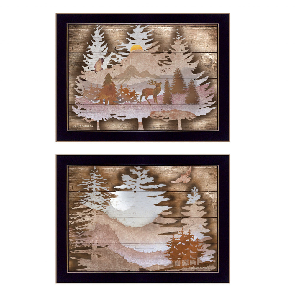 Homeroots Set Of Two Great Outdoors 3 Black Framed Print Wall Art  Paper 407192