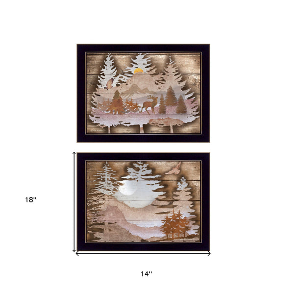 Homeroots Set Of Two Great Outdoors 3 Black Framed Print Wall Art  Paper 407192