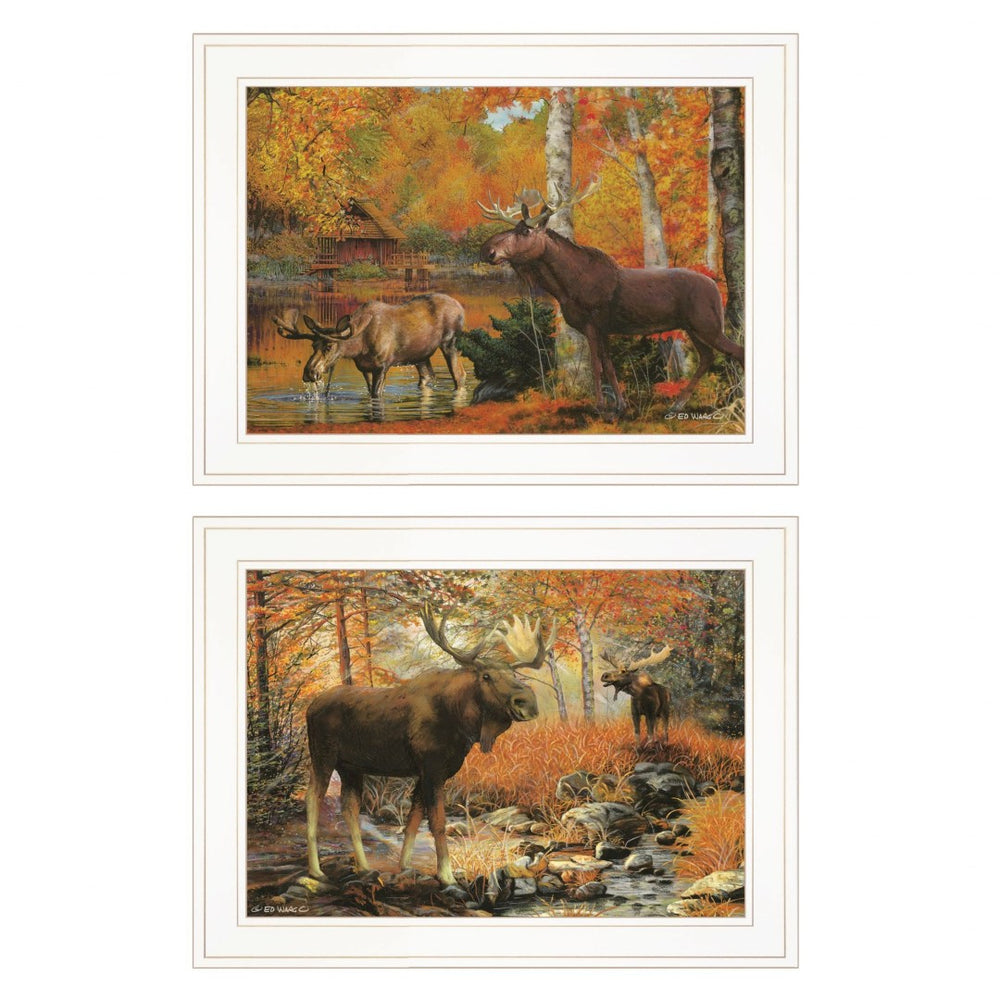 HomeRoots Set of Two Stunning Call of the Wild White Framed Print Wall Art for Modern Home Décor Makeover 407193