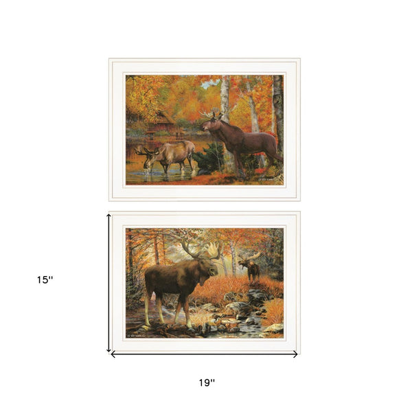 HomeRoots Set of Two Stunning Call of the Wild White Framed Print Wall Art for Modern Home Décor Makeover 407193
