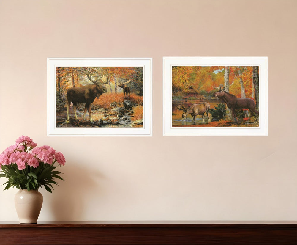 HomeRoots Set of Two Stunning Call of the Wild White Framed Print Wall Art for Modern Home Décor Makeover 407193