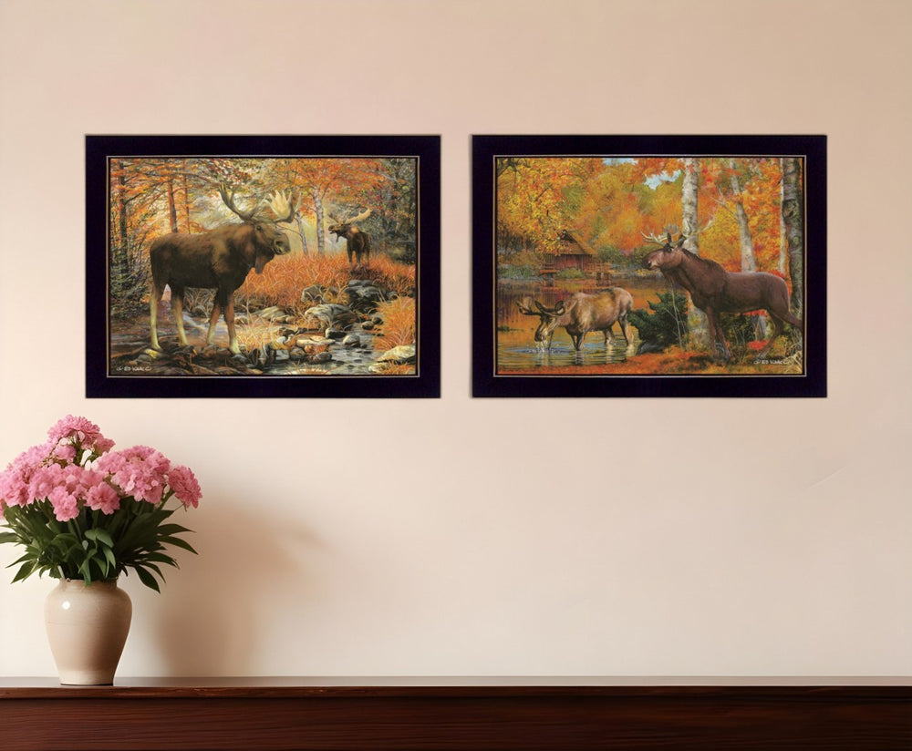 HomeRoots Set of Two Call of the Wild 2 Black Framed Print Wall Art - Modern Nature-Inspired Decor for Any Room 407195