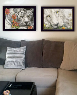 Homeroots Set Of Two Tiger Lily Dandy Lion 3 Black Framed Print Wall Art  Paper 407198