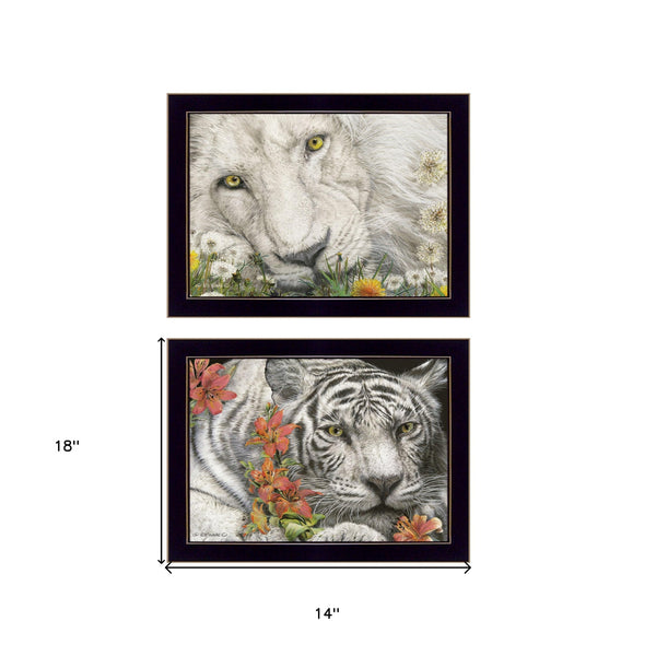 Homeroots Set Of Two Tiger Lily Dandy Lion 3 Black Framed Print Wall Art  Paper 407198