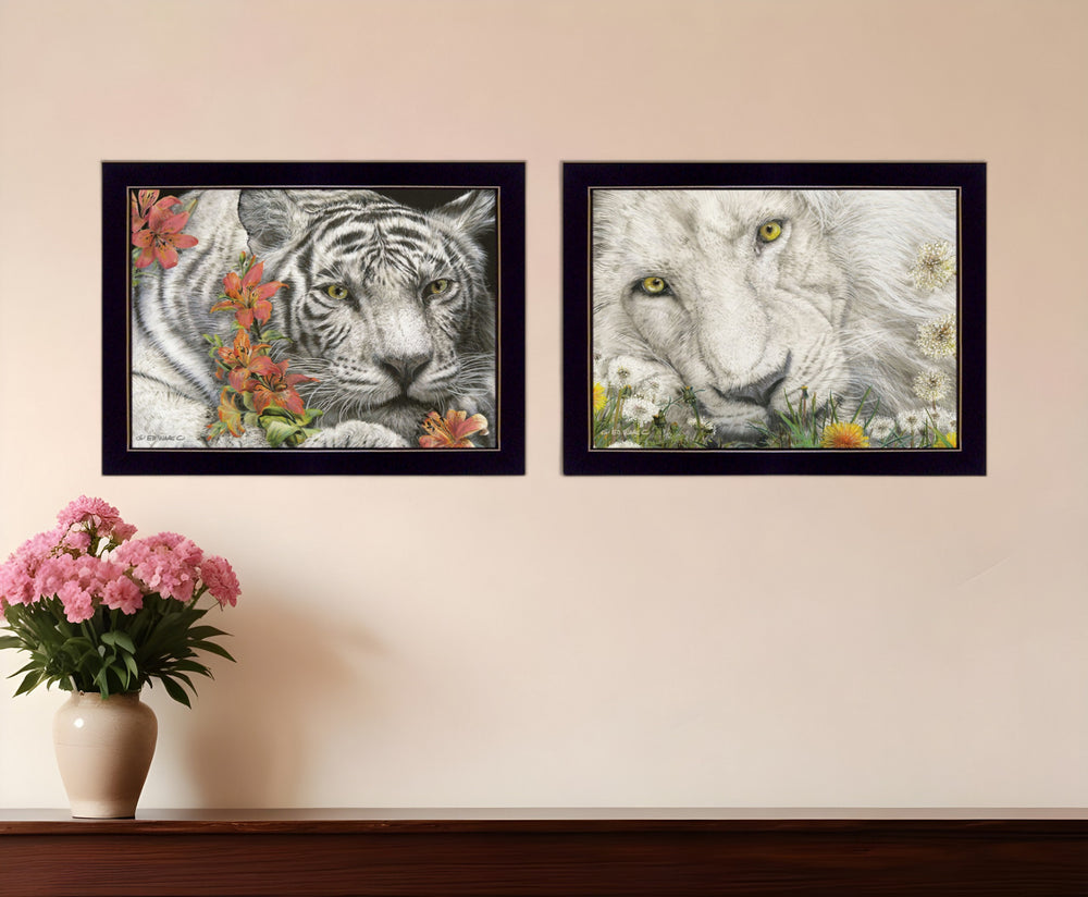 Homeroots Set Of Two Tiger Lily Dandy Lion 3 Black Framed Print Wall Art  Paper 407198
