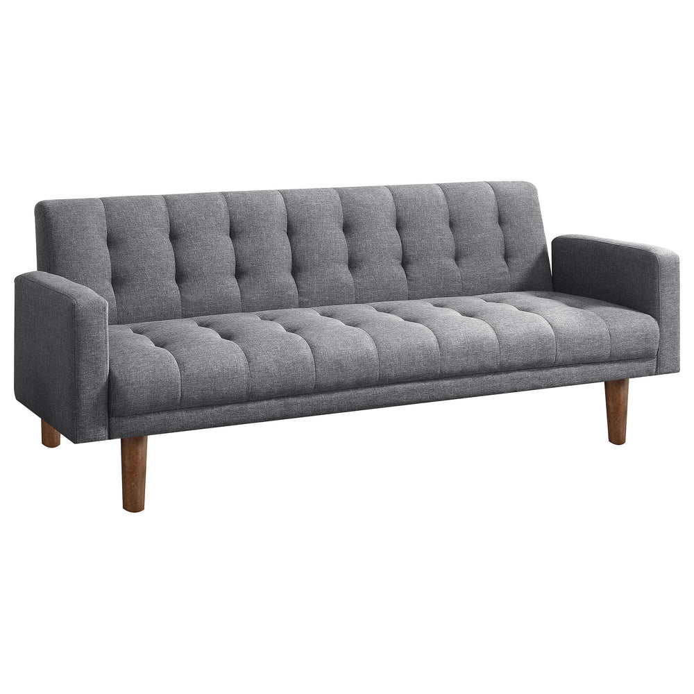 English Elm Mohawk Grey Tufted Convertible Sofa Bed with Walnut Legs — Modern Chic, Plush Comfort & Durable Build B062P328723