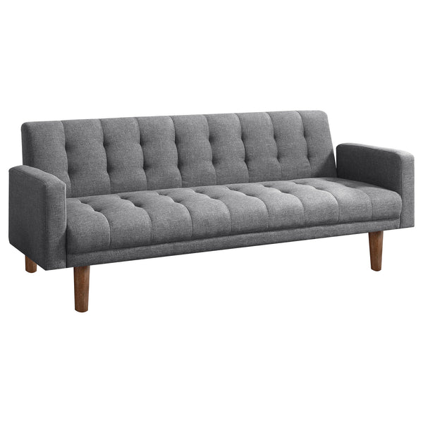 English Elm Mohawk Grey Tufted Convertible Sofa Bed with Walnut Legs — Modern Chic, Plush Comfort & Durable Build B062P328723