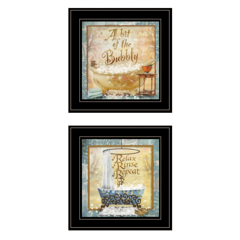 HomeRoots Set of Two Modern Black Framed Bathroom Wall Art Prints - Chic Typography for Stylish Spaces 407201