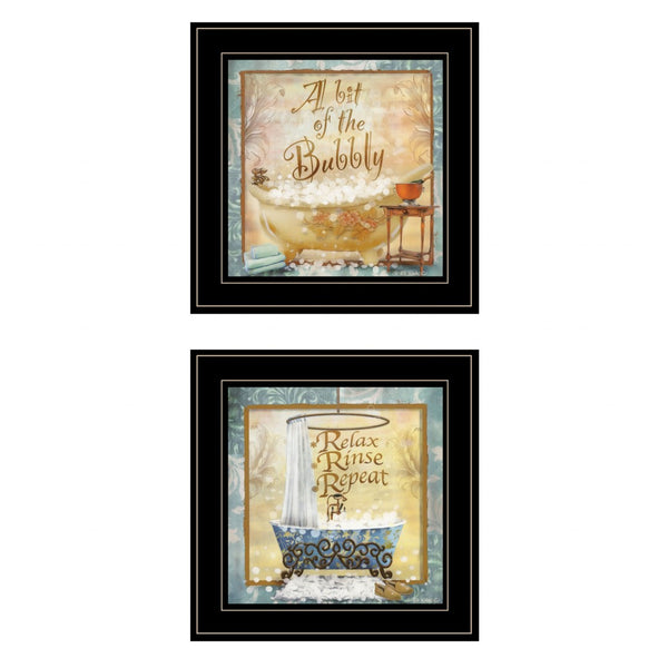 HomeRoots Set of Two Modern Black Framed Bathroom Wall Art Prints - Chic Typography for Stylish Spaces 407201