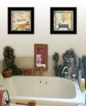 HomeRoots Set of Two Modern Black Framed Bathroom Wall Art Prints - Chic Typography for Stylish Spaces 407201