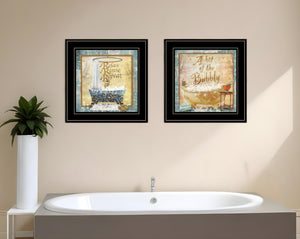 HomeRoots Set of Two Modern Black Framed Bathroom Wall Art Prints - Chic Typography for Stylish Spaces 407201