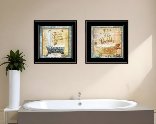 HomeRoots Set of Two Modern Black Framed Bathroom Wall Art Prints - Chic Typography for Stylish Spaces 407201