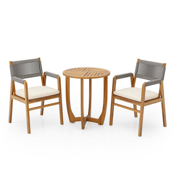 English Elm Christopher Knight Home® - Outdoor 3-Piece Acacia Wood Dining Set With Cushions And Grey Rope For Stylish Patios & Balconies N773P210139G2_57522.00