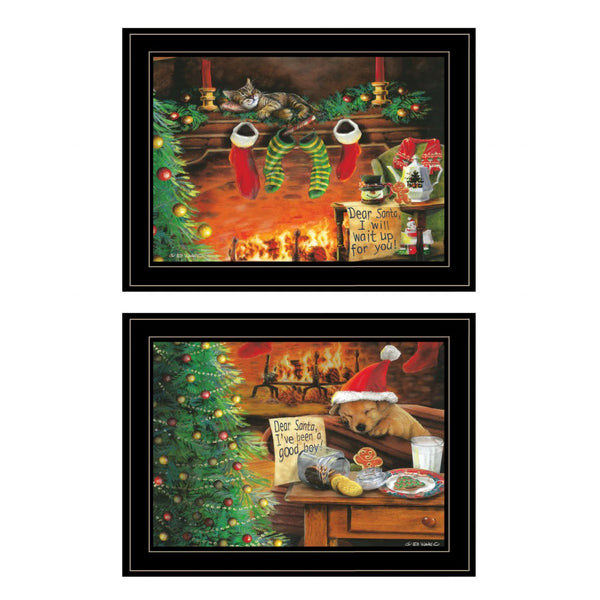 HomeRoots Set of Two Holiday Framed Prints – Contemporary Black Wall Art for Festive Home Decor, 15x19" 407204
