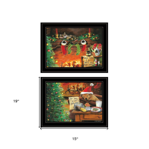 HomeRoots Set of Two Holiday Framed Prints – Contemporary Black Wall Art for Festive Home Decor, 15x19" 407204