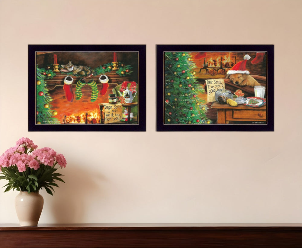 HomeRoots Set of Two "I've Been A Good Boy" Framed Prints - Colorful Wall Art for Home Decor & Holiday Style 407205