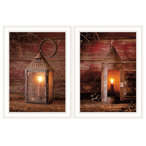 Homeroots Set Of Two Innkeepers Lantern 1 White Framed Print Wall Art  Paper 407212