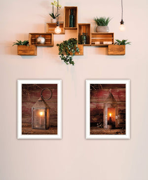 Homeroots Set Of Two Innkeepers Lantern 1 White Framed Print Wall Art  Paper 407212