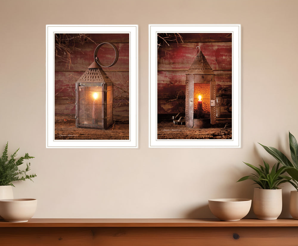 Homeroots Set Of Two Innkeepers Lantern 1 White Framed Print Wall Art  Paper 407212