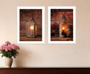Homeroots Set Of Two Innkeepers Lantern 1 White Framed Print Wall Art  Paper 407212