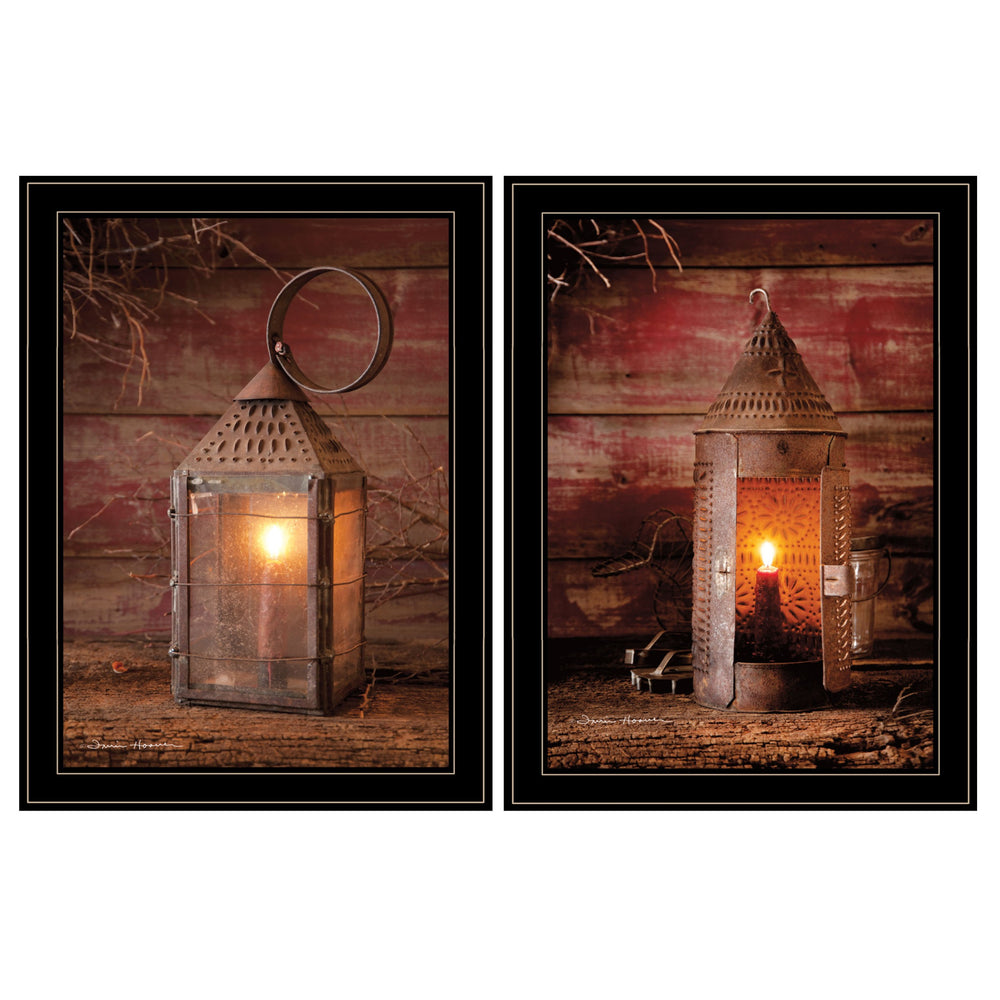 Homeroots Set Of Two Innkeepers Lantern 2 Black Framed Print Wall Art  Paper 407213