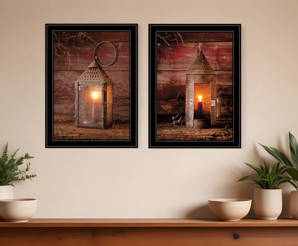Homeroots Set Of Two Innkeepers Lantern 2 Black Framed Print Wall Art  Paper 407213