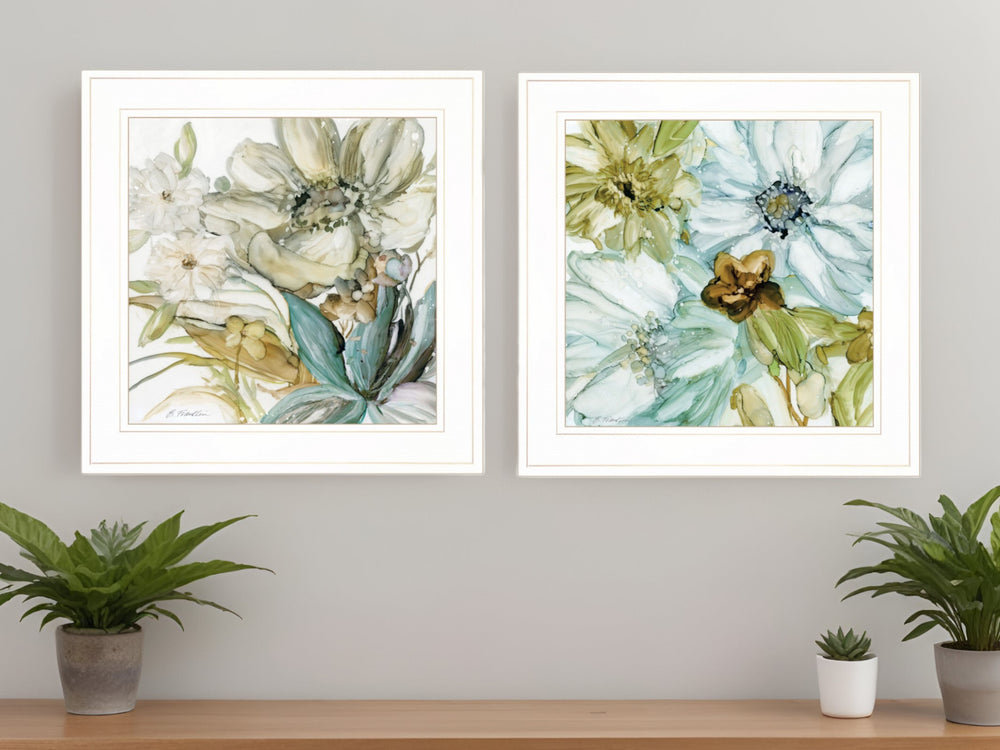 Homeroots Set Of Two Sea Glass 1 White Framed Print Wall Art  Paper 407215