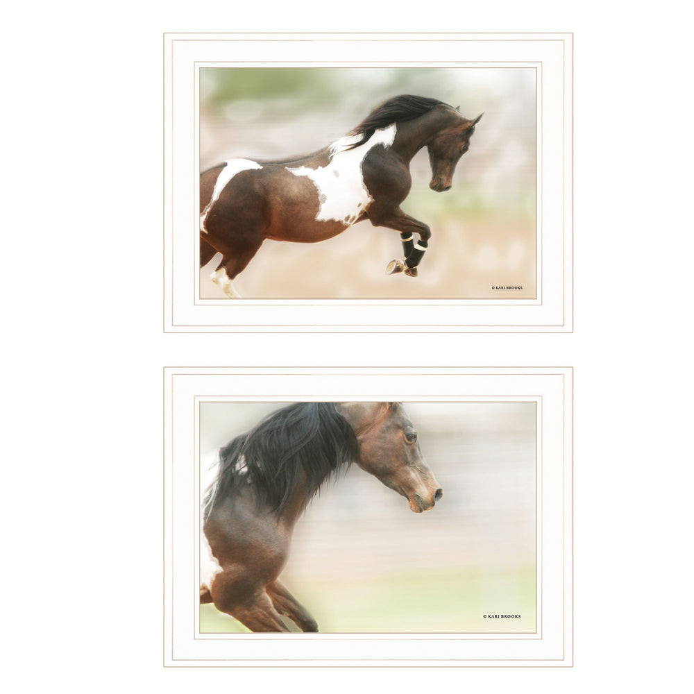 Homeroots Set Of Two Wild Horses White Framed Print Wall Art  Paper 407234