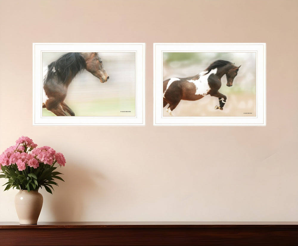 Homeroots Set Of Two Wild Horses White Framed Print Wall Art  Paper 407234