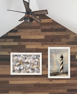 HomeRoots Set of Two Coastal Cape Hatteras Lighthouse & Seashell Framed Prints for Elegant Home Décor 407237