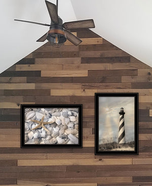 HomeRoots Set of Two Coastal Cape Hatteras Lighthouse & Seashell Black Framed Wall Art Prints for Home Décor 407238