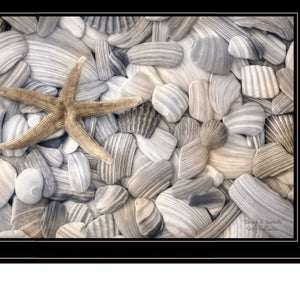 HomeRoots Set of Two Coastal Cape Hatteras Lighthouse & Seashell Black Framed Wall Art Prints for Home Décor 407238