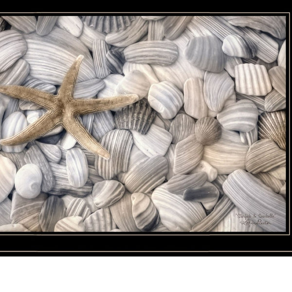 HomeRoots Set of Two Coastal Cape Hatteras Lighthouse & Seashell Black Framed Wall Art Prints for Home Décor 407238