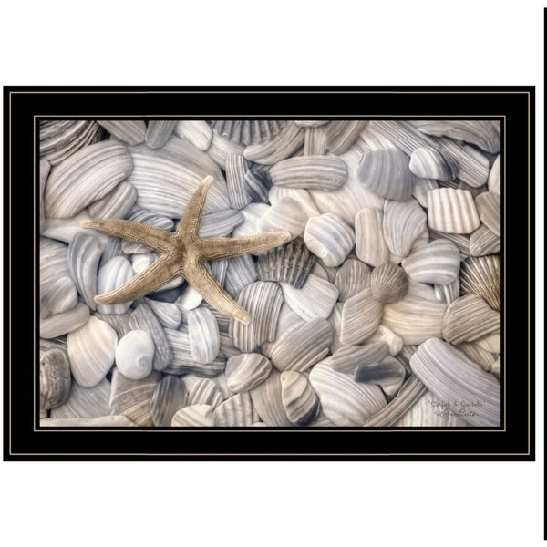 HomeRoots Set of Two Coastal Cape Hatteras Lighthouse & Seashell Black Framed Wall Art Prints for Home Décor 407238