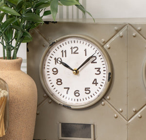 Cooper Classics Terminal Metal Wall Clock with Distressed Gunmetal Finish for Industrial Living Spaces 40723