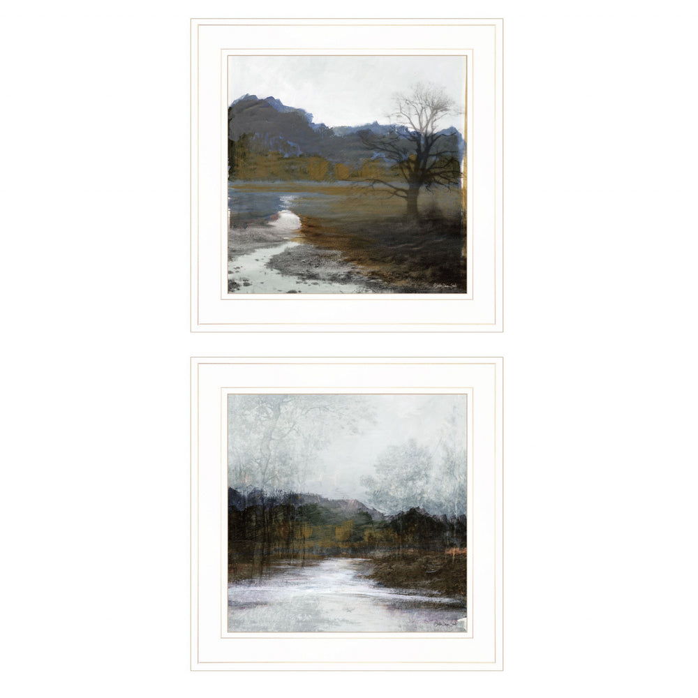 Homeroots Set Of Two Winter Landscape 1 White Framed Print Wall Art  Paper 407259