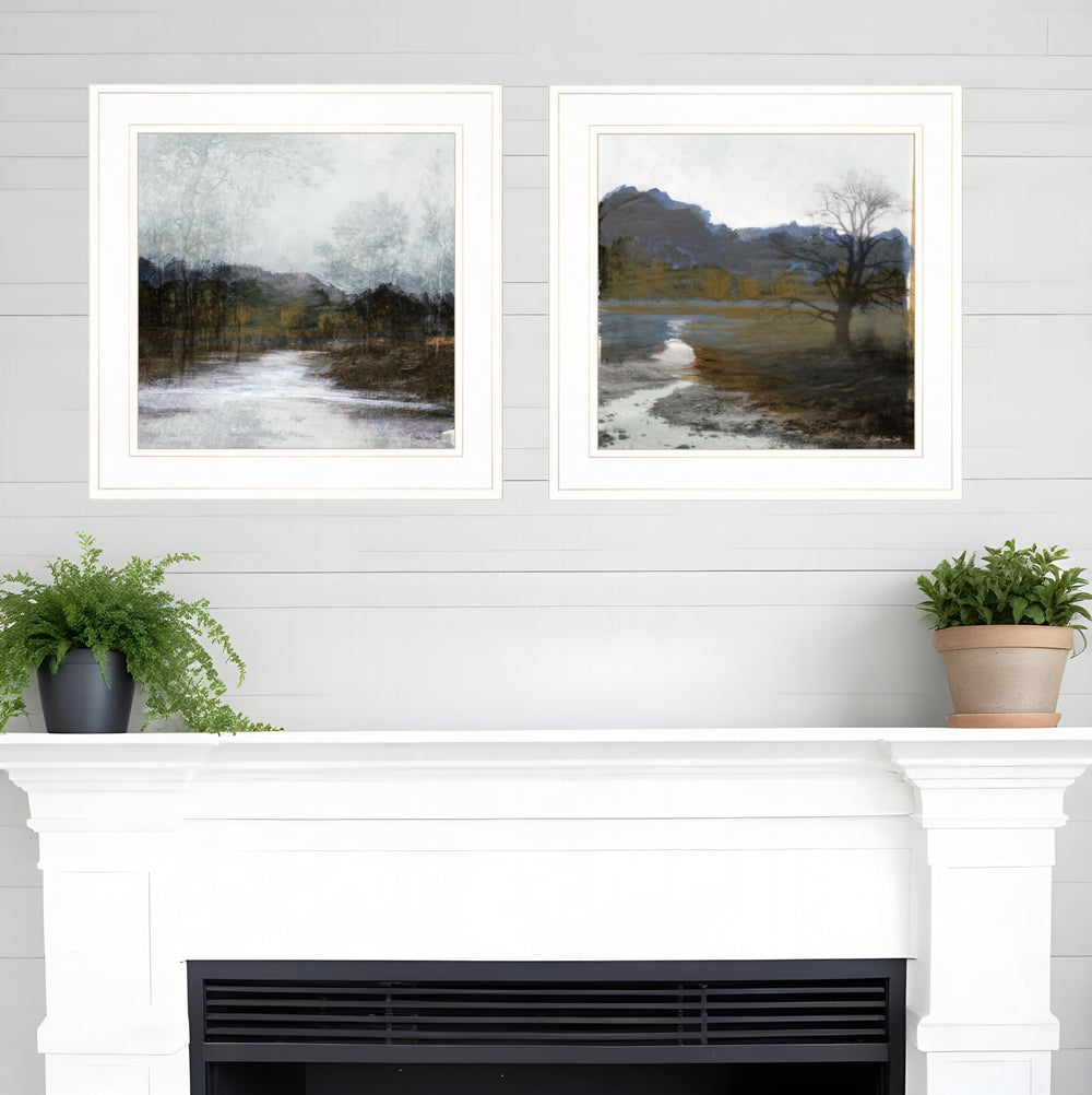 Homeroots Set Of Two Winter Landscape 1 White Framed Print Wall Art  Paper 407259