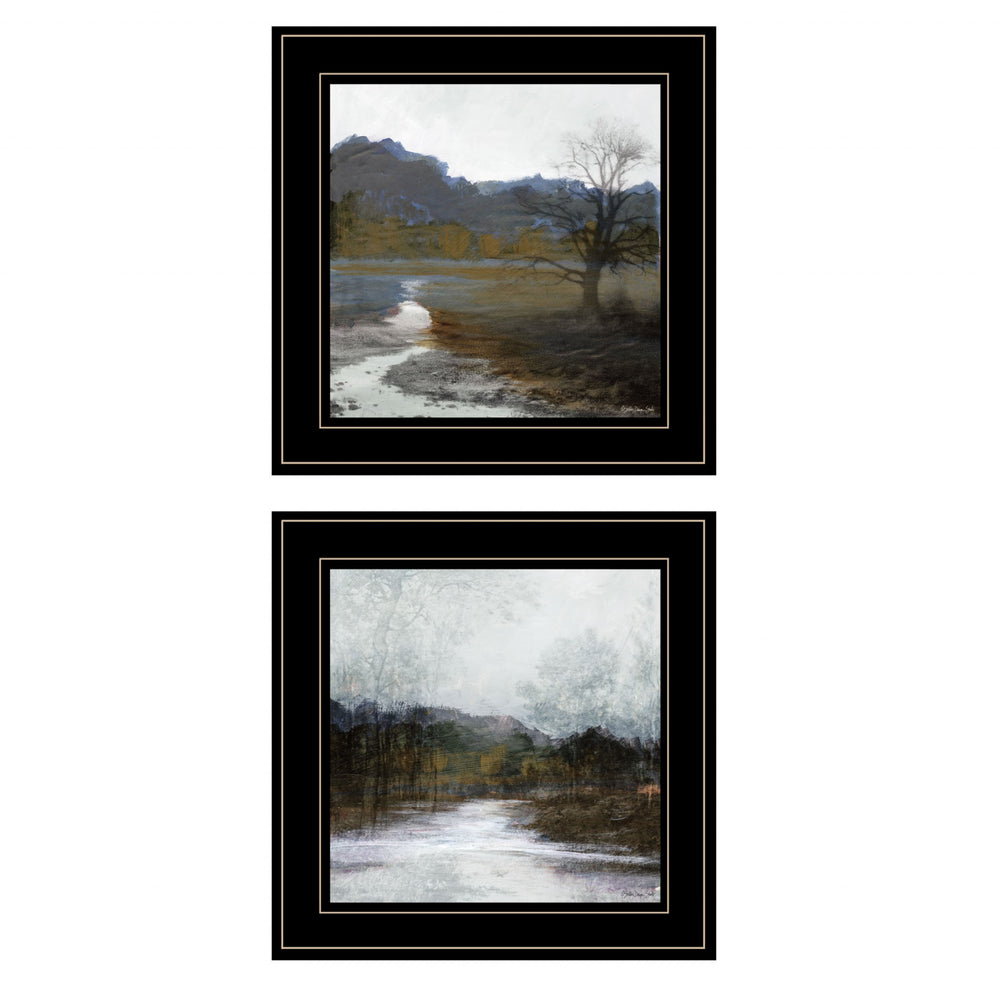 Homeroots Set Of Two Winter Landscape 2 Black Framed Print Wall Art  Paper 407260