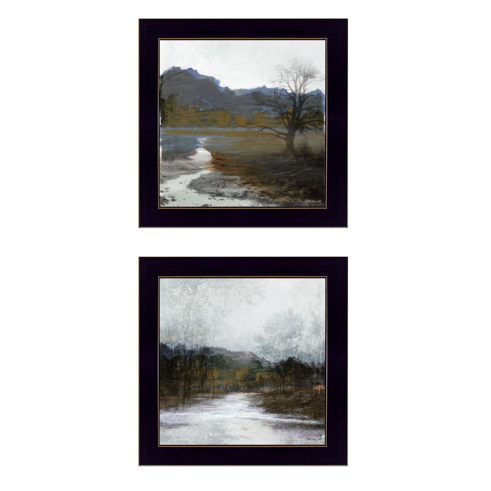 Homeroots Set Of Two Winter Landscape Black Framed Print Wall Art  Paper 407261