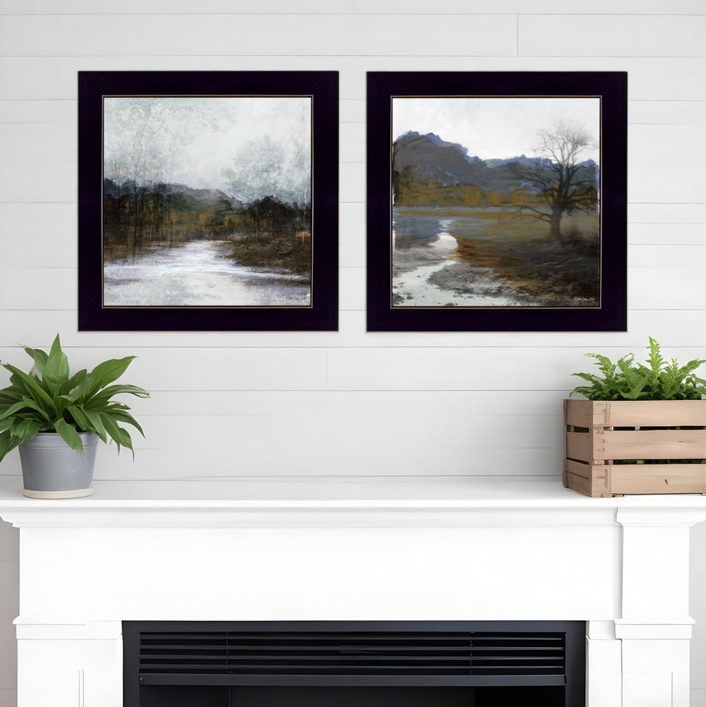 Homeroots Set Of Two Winter Landscape Black Framed Print Wall Art  Paper 407261